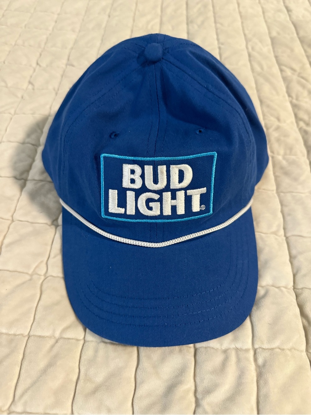 Bud Light Men's Blue Baseball Cap with White Piping